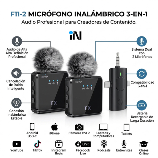 MICROFONO INALAMBRICO WIRELESS F-11 3 EN 1