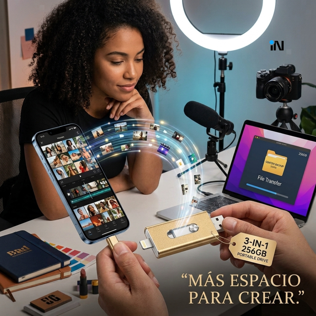 MEMORIA USB INTELIGENTE 3 EN 1 PARA CELULARES IPHONE, ANDROID Y COMPUTADORA  - 256 GB