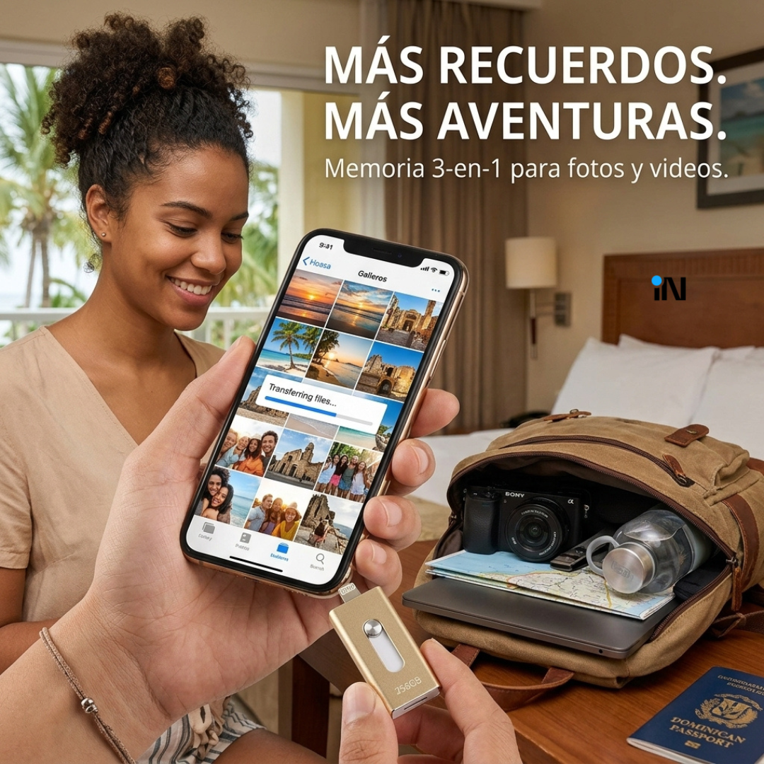 MEMORIA USB INTELIGENTE 3 EN 1 PARA CELULARES IPHONE, ANDROID Y COMPUTADORA  - 256 GB