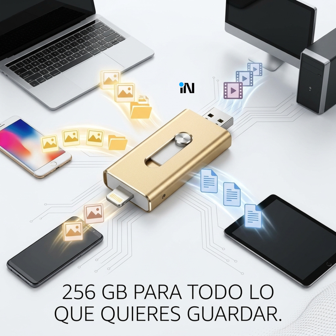 MEMORIA USB INTELIGENTE 3 EN 1 PARA CELULARES IPHONE, ANDROID Y COMPUTADORA  - 256 GB