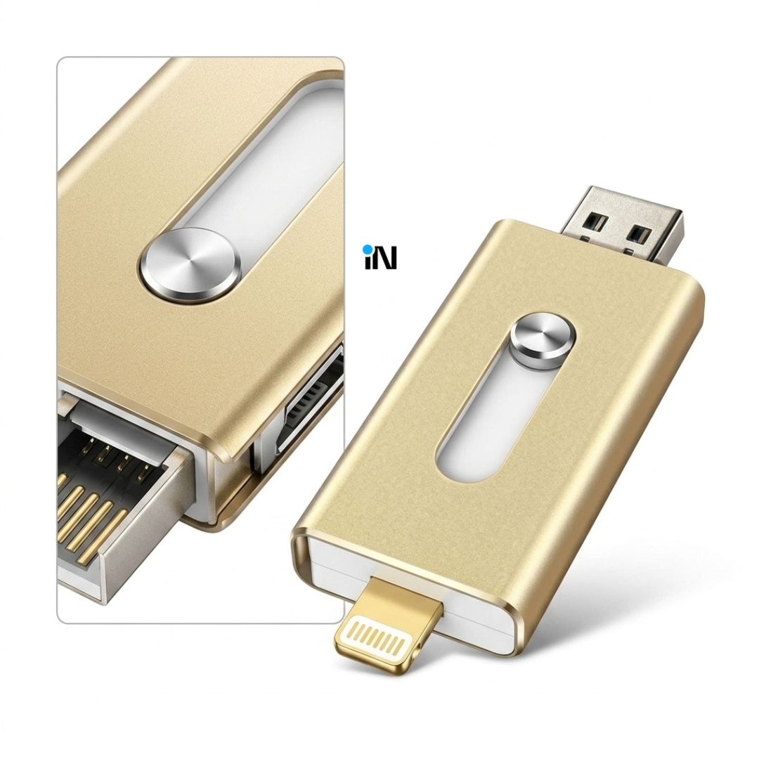 MEMORIA USB INTELIGENTE 3 EN 1 PARA CELULARES IPHONE, ANDROID Y COMPUTADORA  - 256 GB